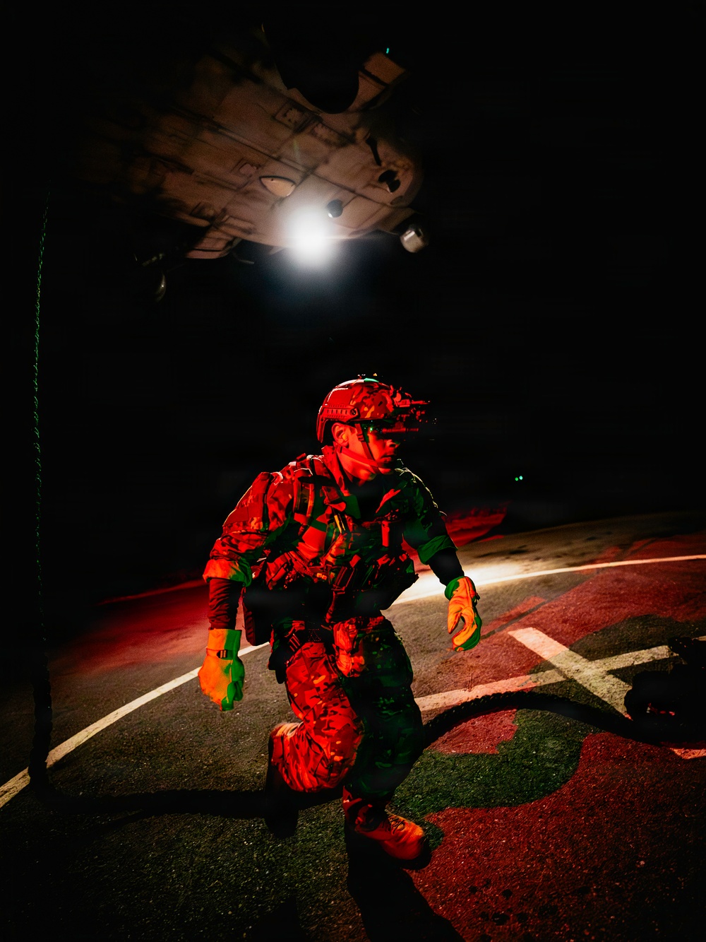 EOD Technicians Practice Nighttime Rappelling and Fast-Roping Techniques
