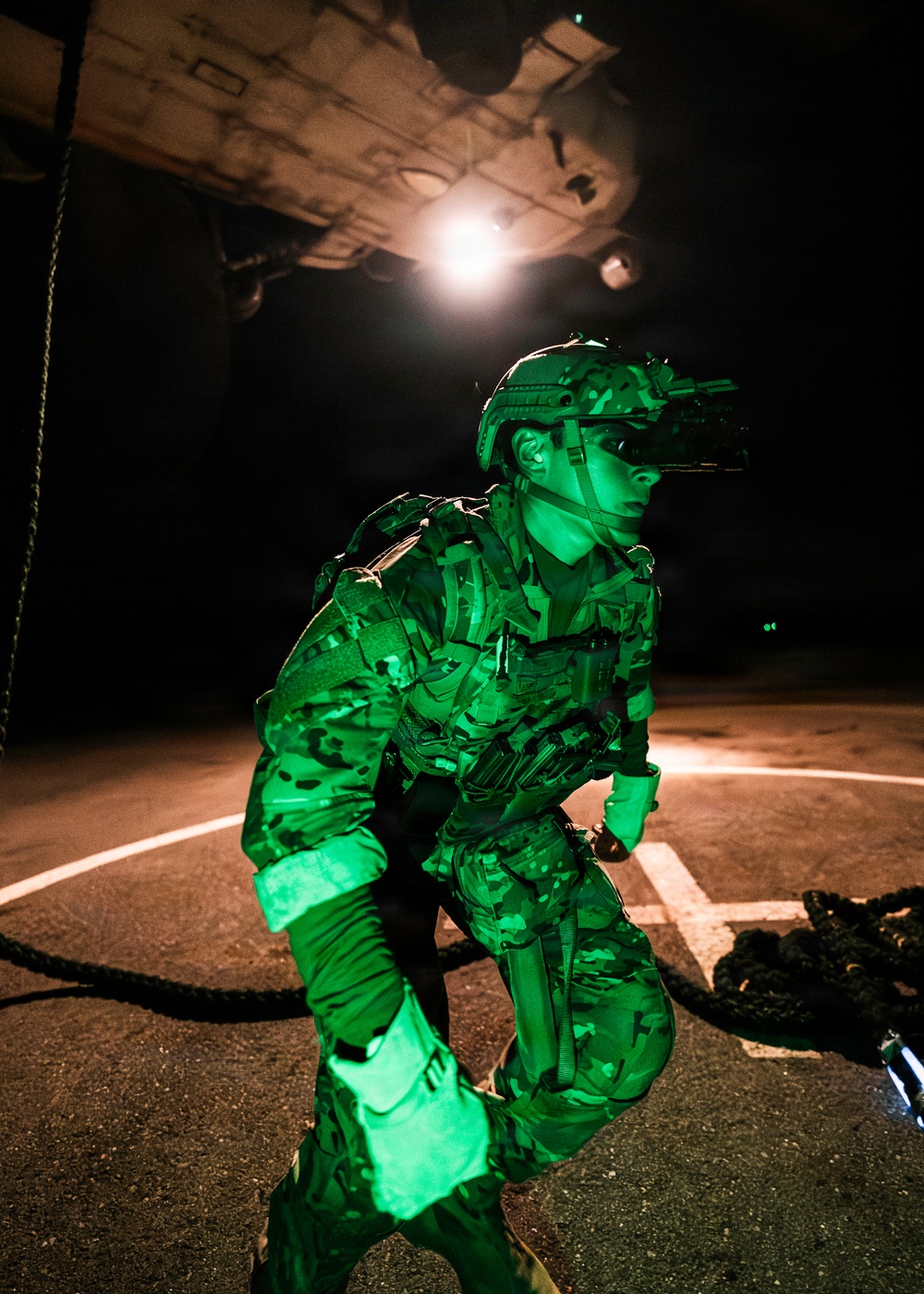EOD Technicians Practice Nighttime Rappelling and Fast-Roping Techniques