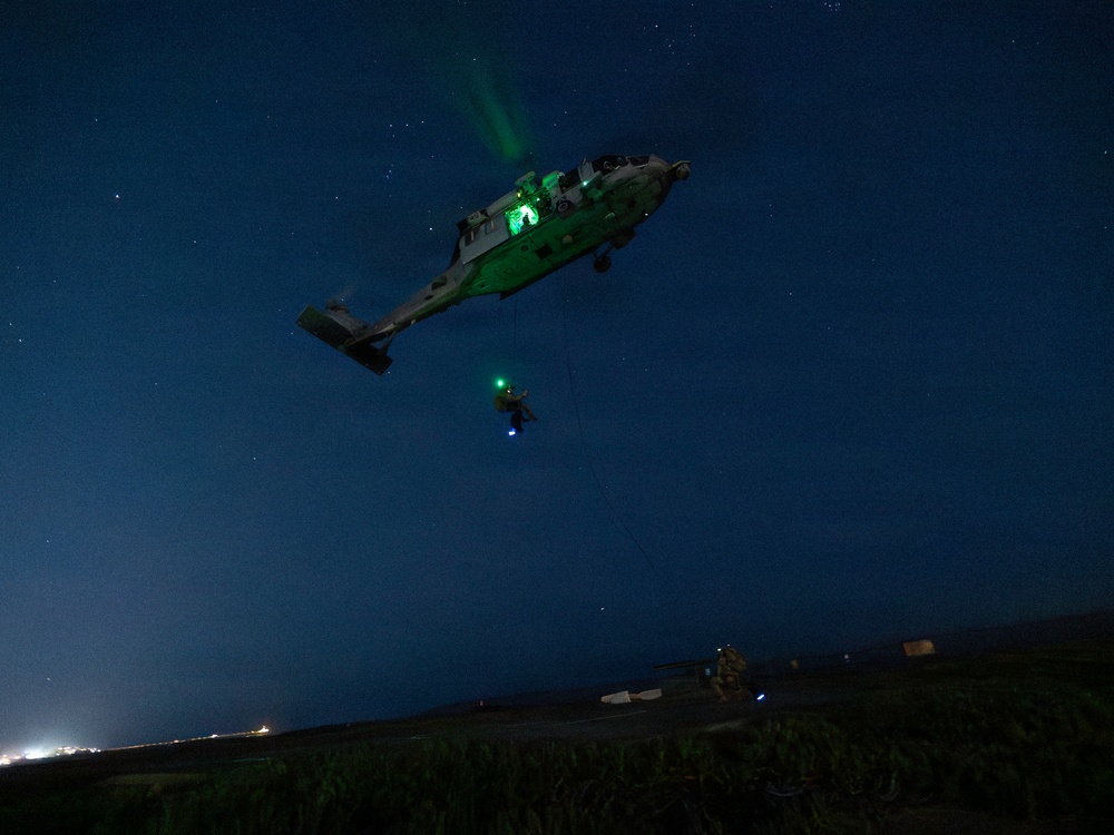 EOD Technicians Practice Nighttime Rappelling and Fast-Roping Techniques