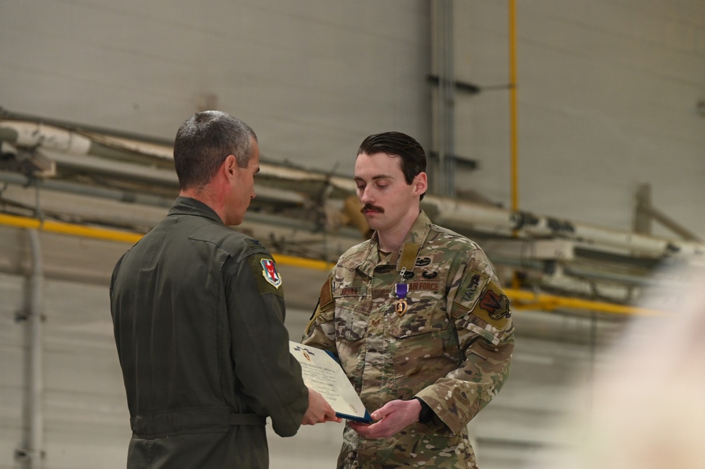 Staff Sgt. Justin Kahill receives the Purple Heart