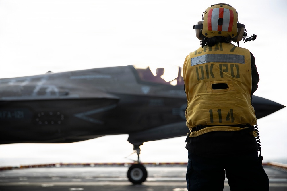 F-35s Take Off from the Flight Deck of USS Tripoli