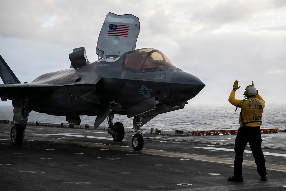 F-35s Take Off from the Flight Deck of USS Tripoli