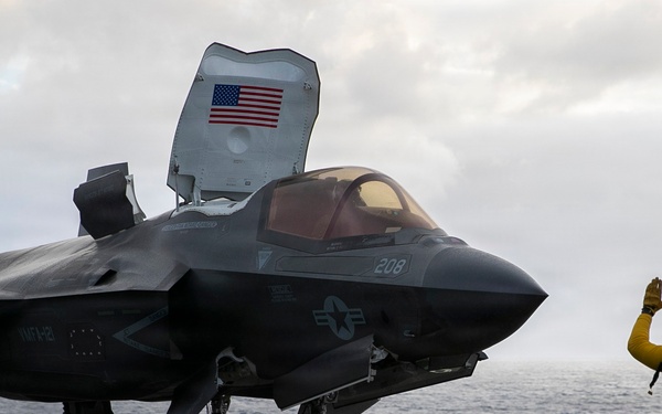 F-35s Take Off from the Flight Deck of USS Tripoli