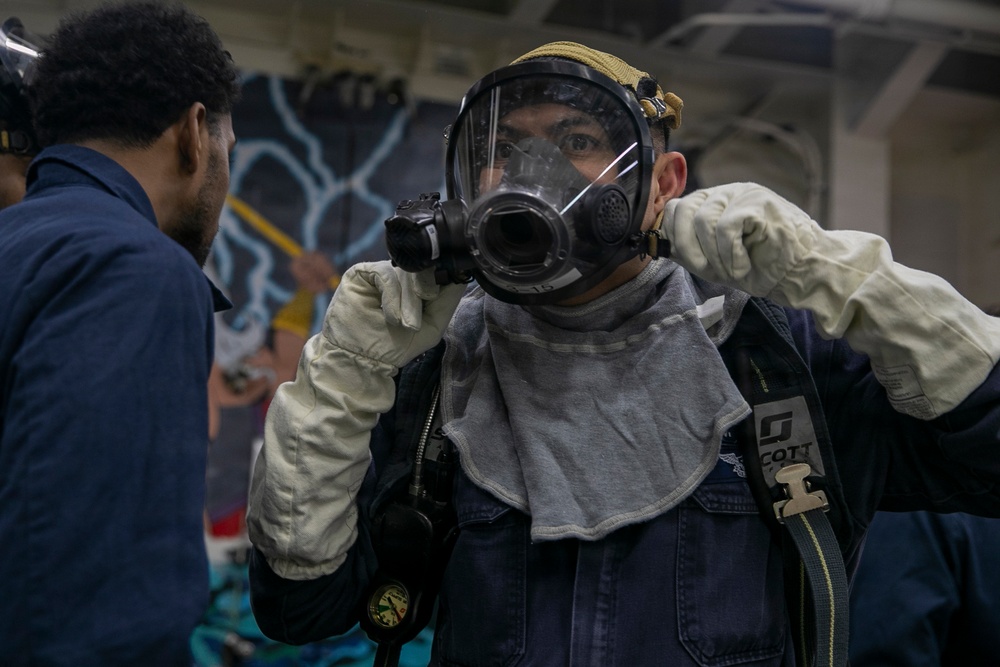 USS Tripoli Conducts Toxic Gas Drill