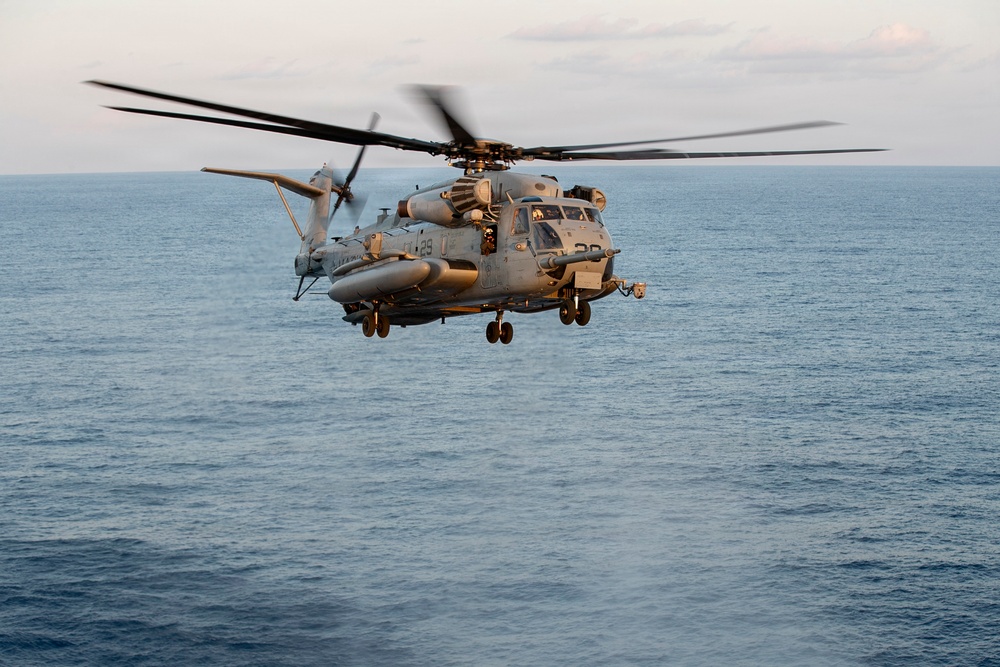 USS Tripoli Conducts Flight Operations with CH-53 Super Stallion