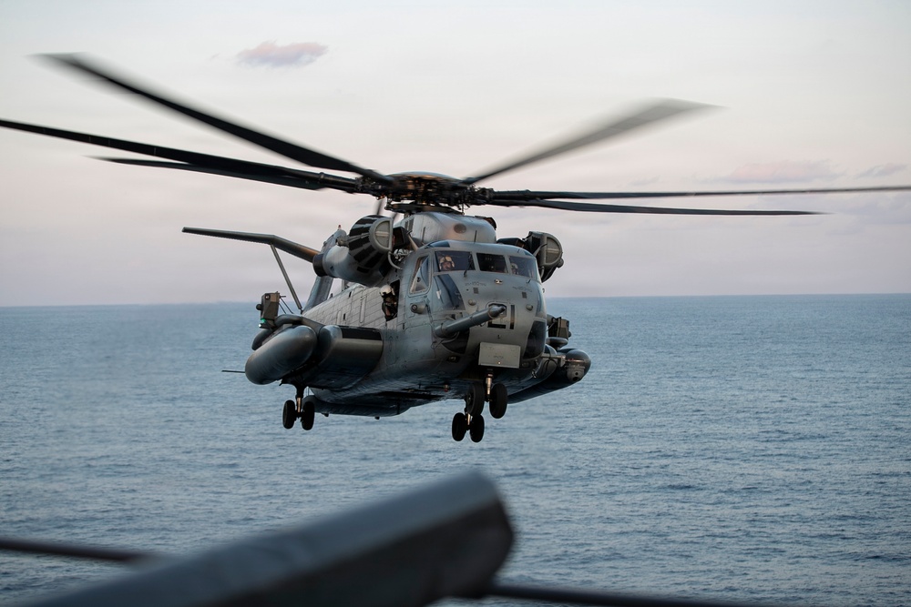 USS Tripoli Conducts Flight Operations with CH-53 Super Stallion