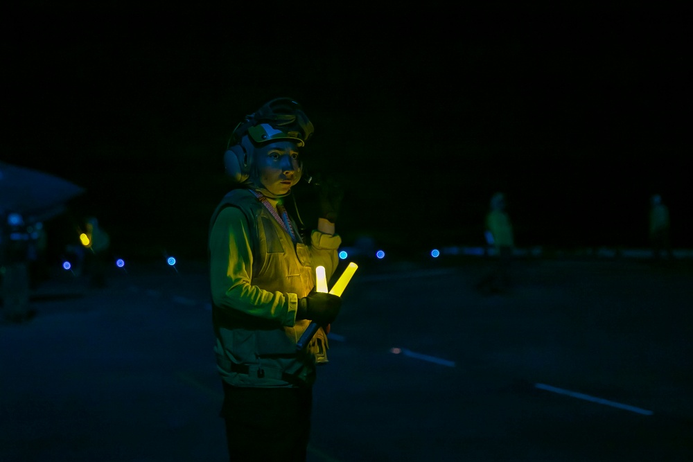 USS Tripoli Conducts Night Flight Operations