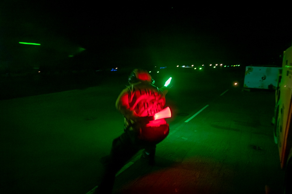 USS Tripoli Conducts Night Flight Operations