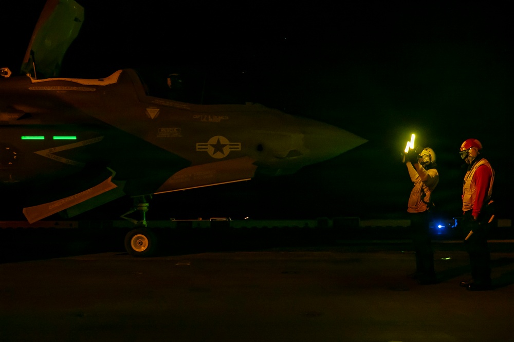 USS Tripoli Conducts Night Flight Operations