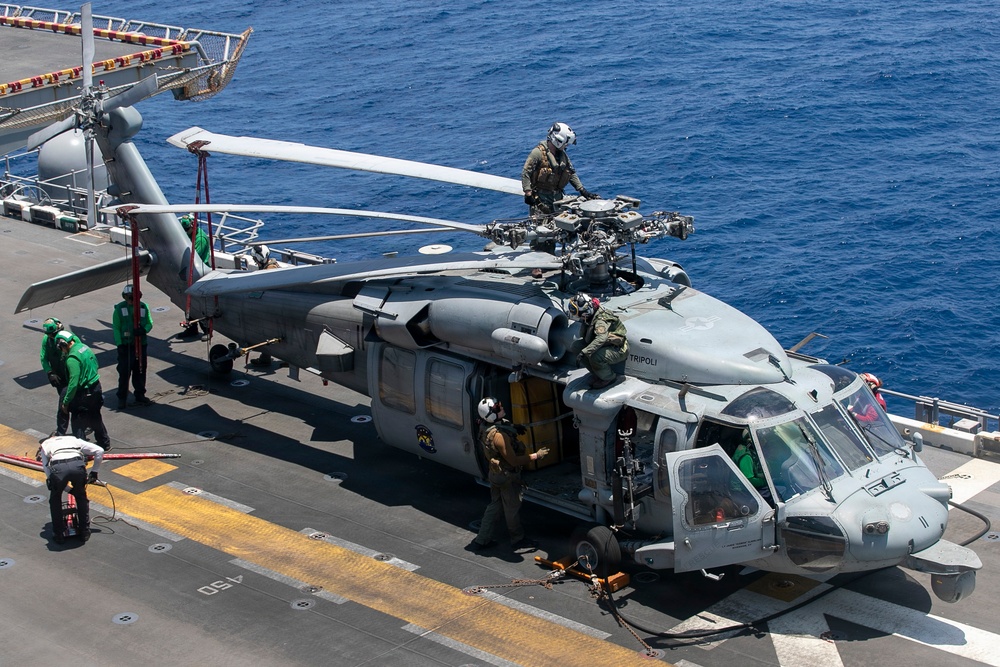 USS Tripoli Sailors Conducts Aircraft Maintenance