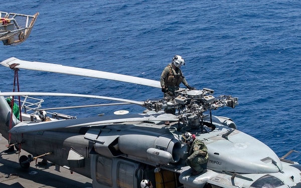 USS Tripoli Sailors Conducts Aircraft Maintenance