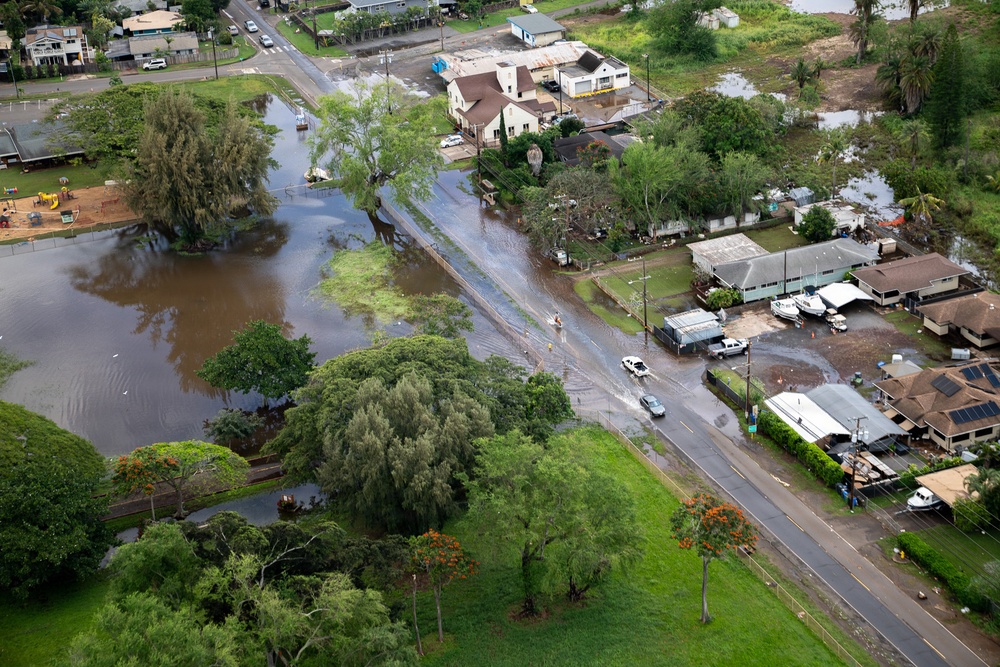 Coast Guard conducts overflights of impacted areas following flash floods on Oahu