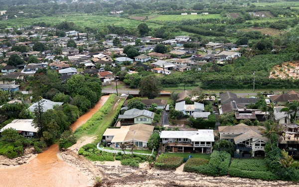 Coast Guard conducts overflights of impacted areas following flash floods on Oahu