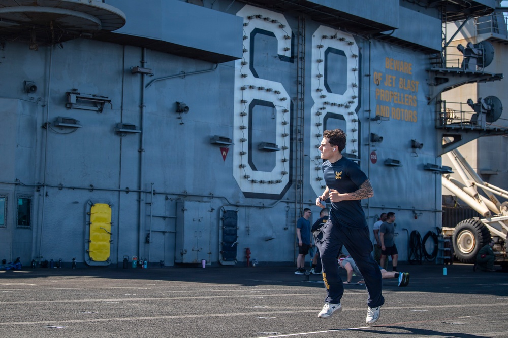 Nimitz Conducts PT on the Flight Deck