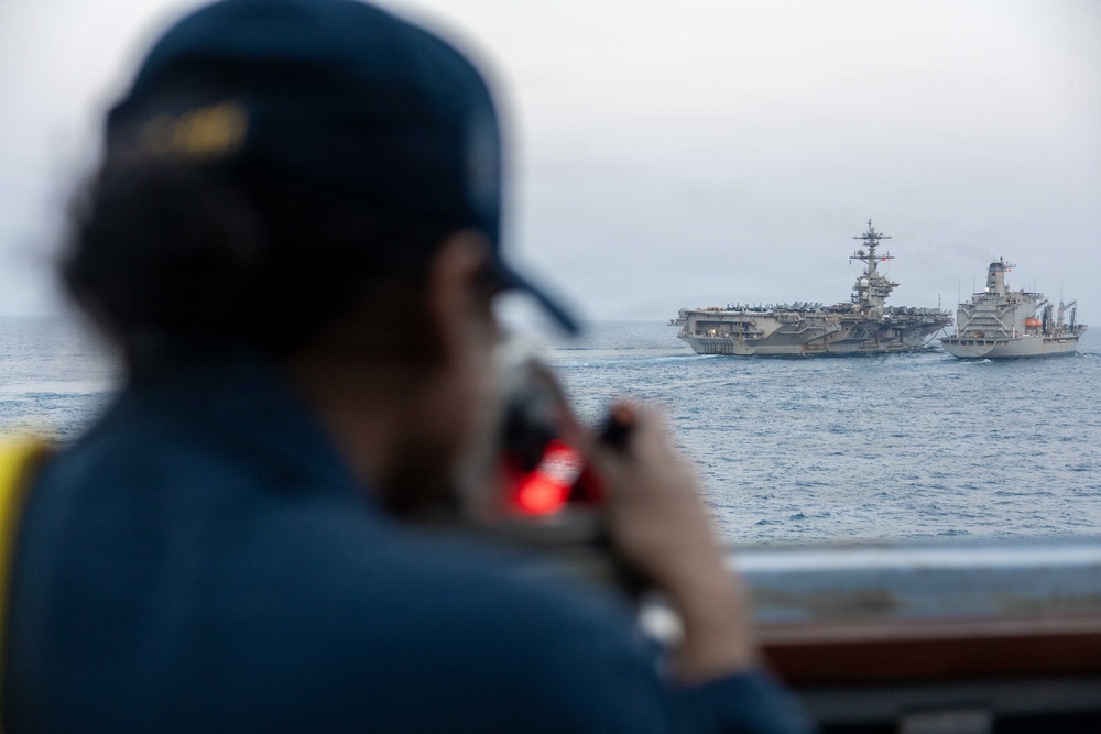 USS Spruance (DDG 111) Conducts a Replenishment-at-Sea During Operation Epic Fury