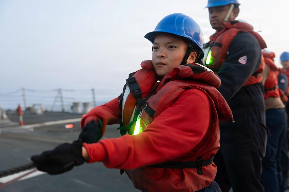 USS Spruance (DDG 111) Conducts a Replenishment-at-Sea During Operation Epic Fury
