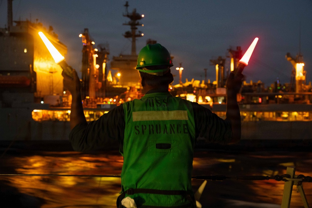 USS Spruance (DDG 111) Conducts a Replenishment-at-Sea During Operation Epic Fury