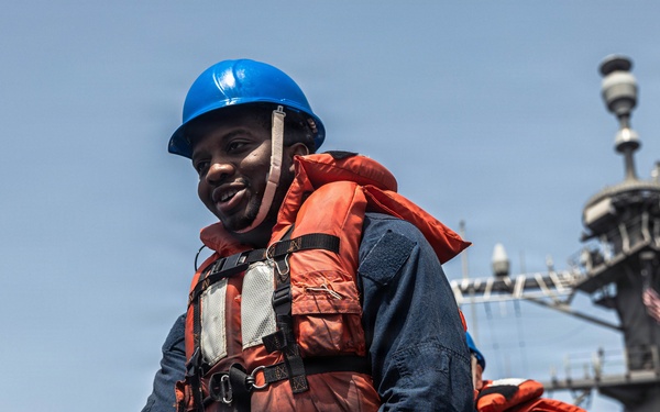 USS Bainbridge Conducts a Replenishment-at-Sea with USNS Kanawha During Operation Epic Fury