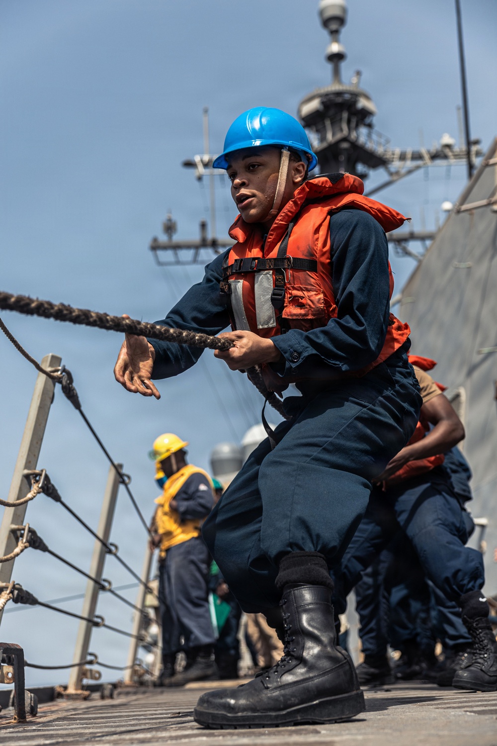 USS Bainbridge Conducts a Replenishment-at-Sea with USNS Kanawha During Operation Epic Fury