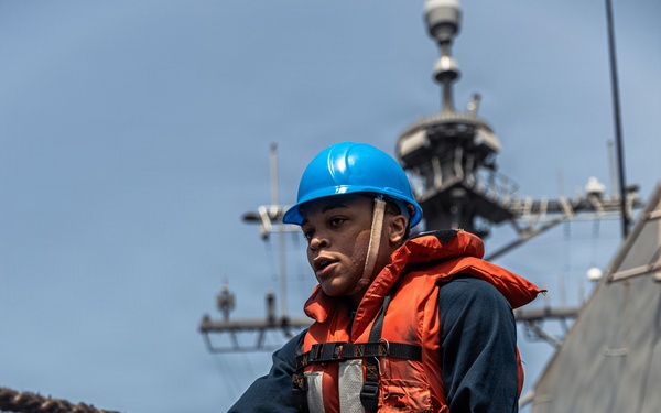 USS Bainbridge Conducts a Replenishment-at-Sea with USNS Kanawha During Operation Epic Fury