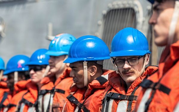 USS Bainbridge Conducts a Replenishment-at-Sea with USNS Kanawha During Operation Epic Fury