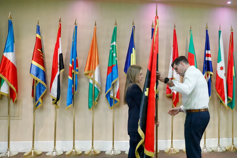 SETAF-AF staff set up flags for Africa Land Forces Summit in Rome