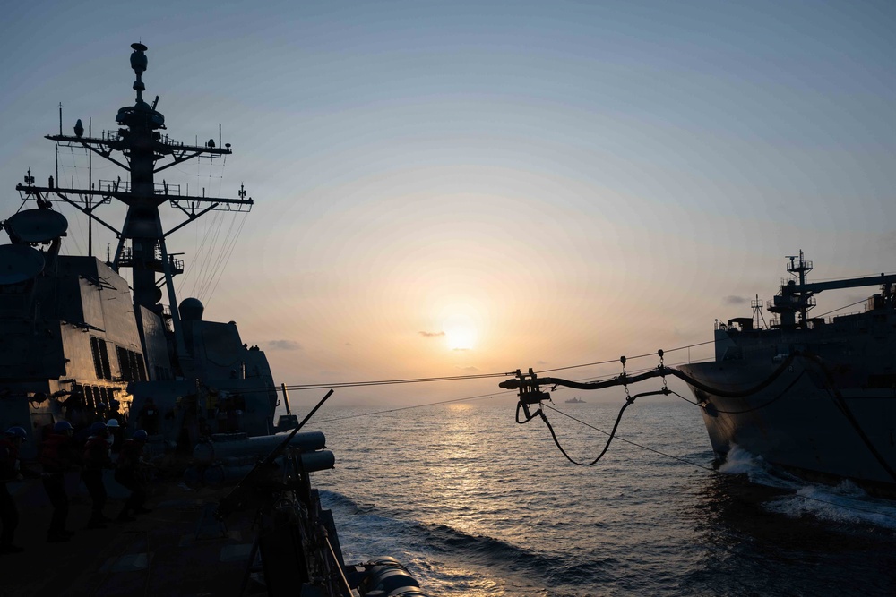 USNS Carl Brashear Conducts a Replenishment-at-Sea During Operation Epic Fury