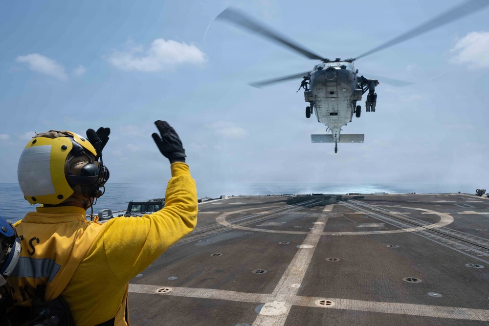 USS Pinckney Conducts a Replenishment-at-Sea During Operation Epic Fury