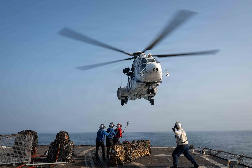 USS Pinckney Conducts a Replenishment-at-Sea During Operation Epic Fury