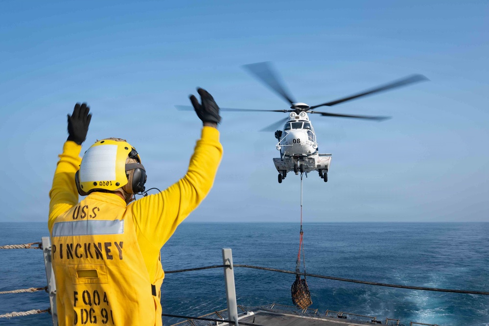 USS Pinckney Conducts a Replenishment-at-Sea During Operation Epic Fury