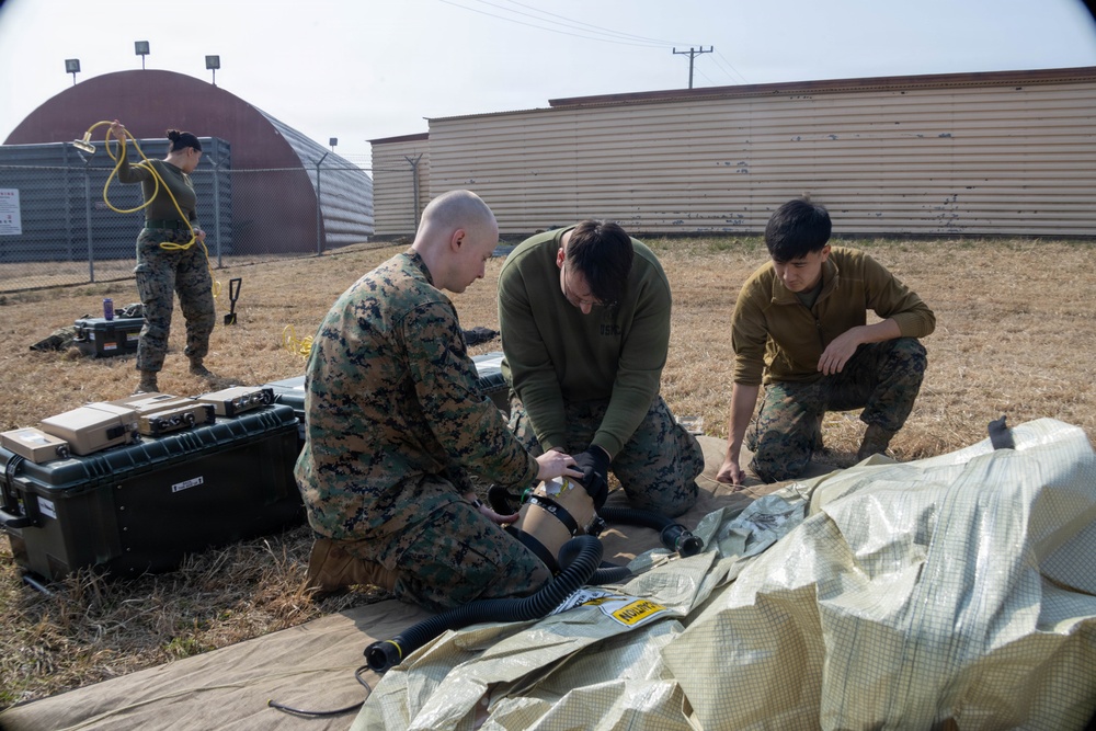 U.S. Marines with Marine Aircraft Group 12 set up a command operations center