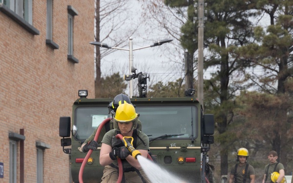 U.S. Marines participate in aircraft rescue and firefighting training