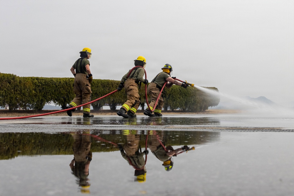U.S. Marines participate in aircraft rescue and firefighting training