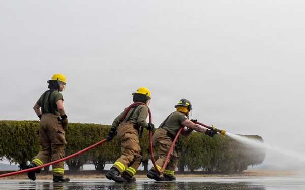 U.S. Marines participate in aircraft rescue and firefighting training