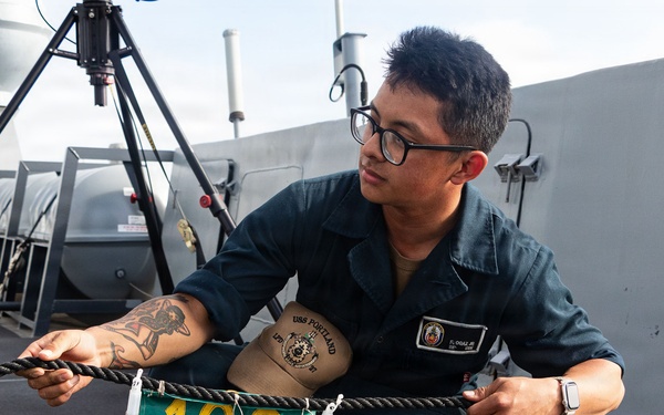 Sailors and Marines Aboard USS Portland Conduct Routine Operations