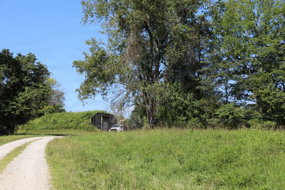 Exterior of an earth-covered magazine at Blue Grass Army Depot