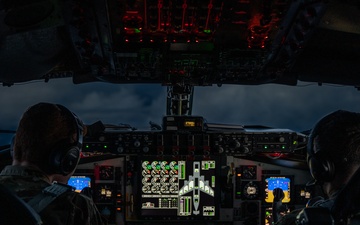 KC-135 Stratotanker aerial refuels B-52H Stratofortress during Operation Epic Fury