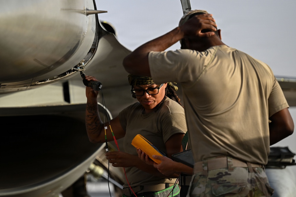 Airmen conduct F-16 maintenance During Operation Epic Fury