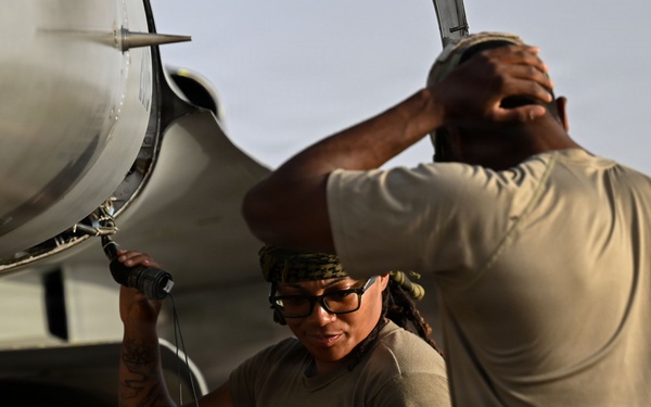Airmen conduct F-16 maintenance During Operation Epic Fury