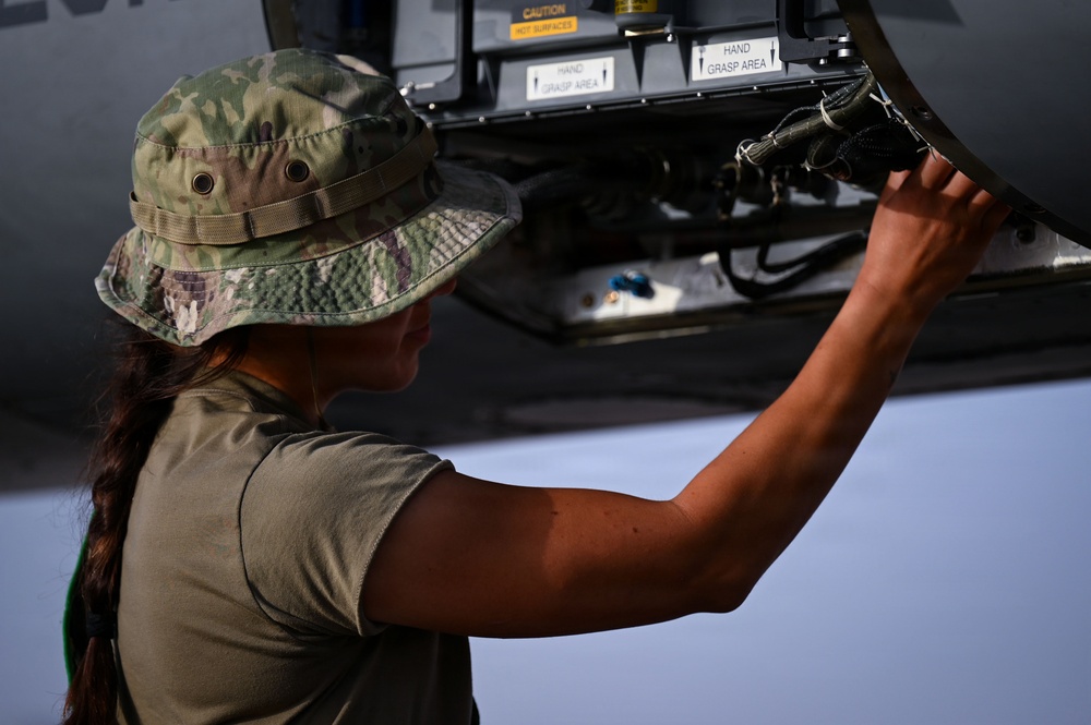 Airmen conduct F-16 maintenance during Operation Epic Fury