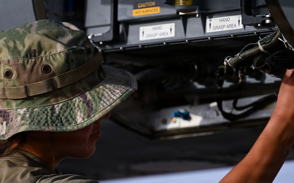 Airmen conduct F-16 maintenance during Operation Epic Fury