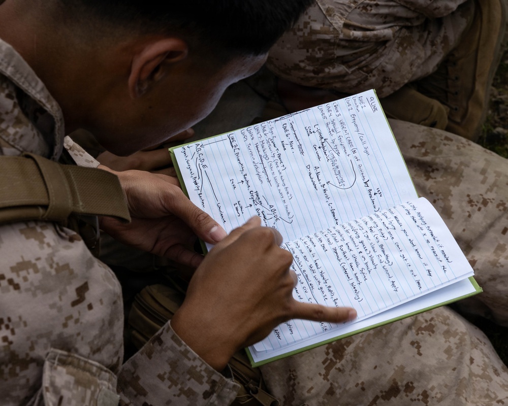 LINE ONE...: Marines with 7th Engineer Support Battalion conduct 9-Line Patrol Exercises