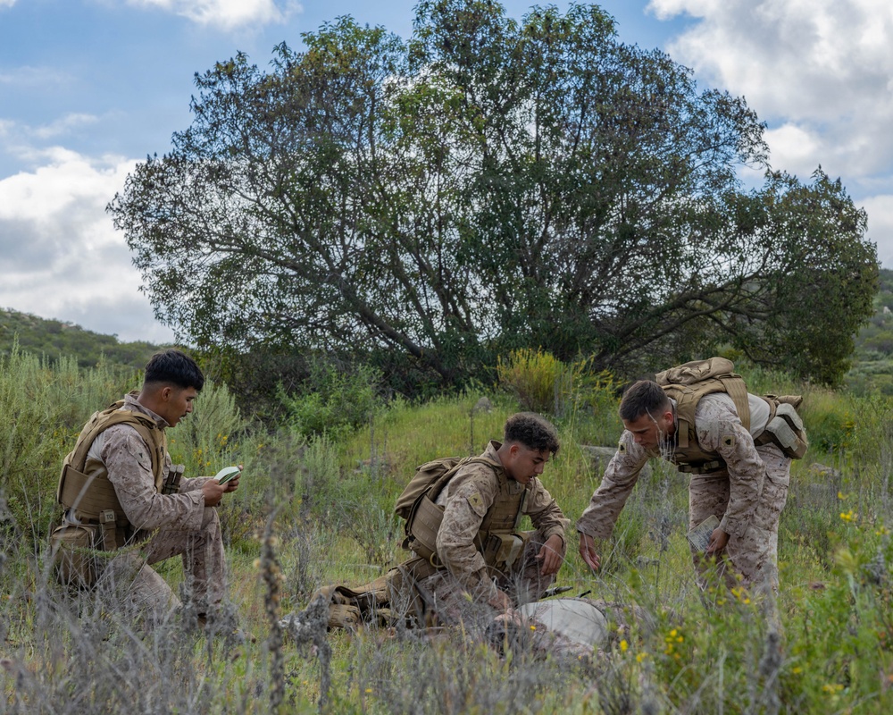 LINE ONE...: Marines with 7th Engineer Support Battalion conduct 9-Line Patrol Exercises