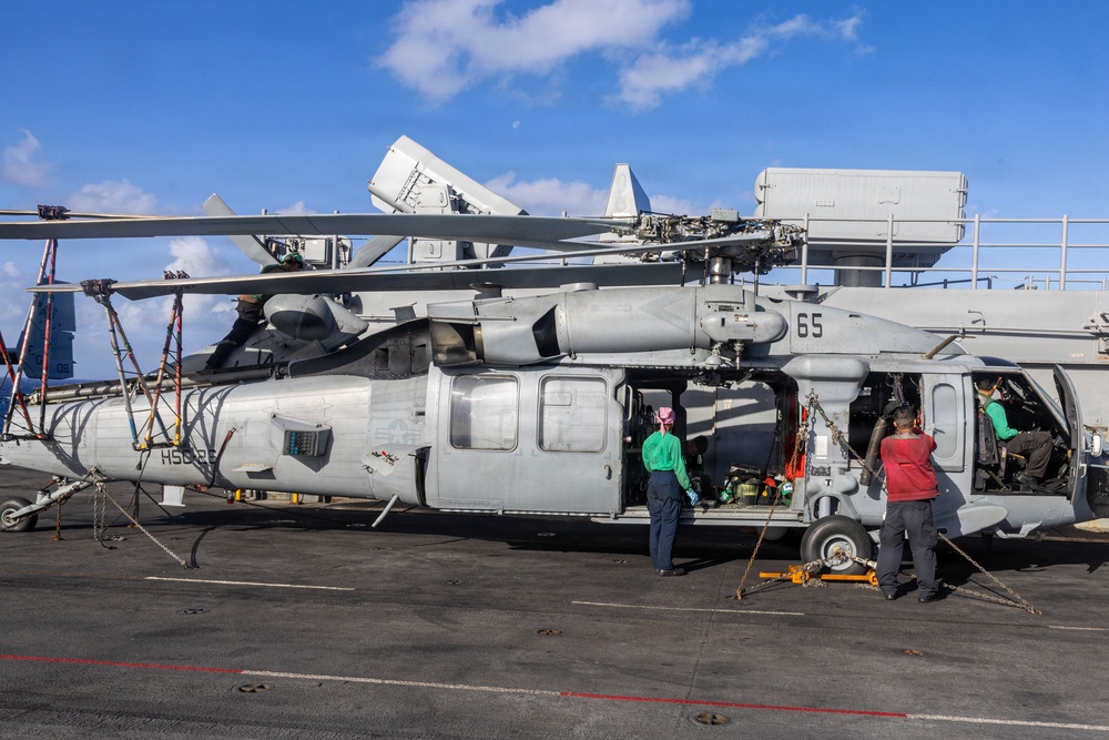 USS Iwo Jima Sailors Conduct Aircraft Maintenance