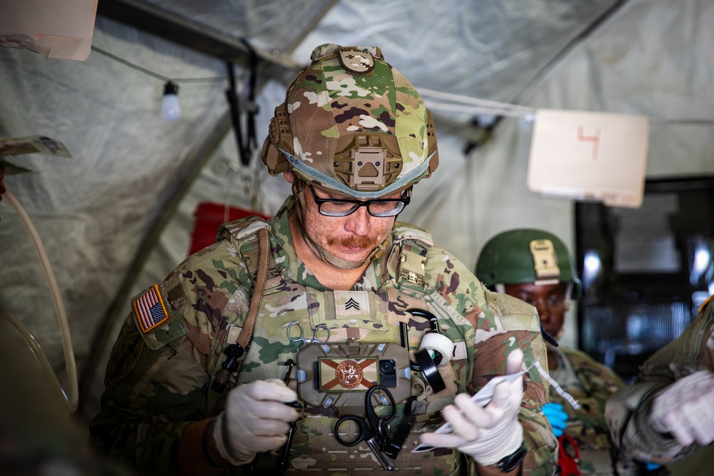 Task Force Seminole soldiers conduct mass casualty training at Fort Bliss