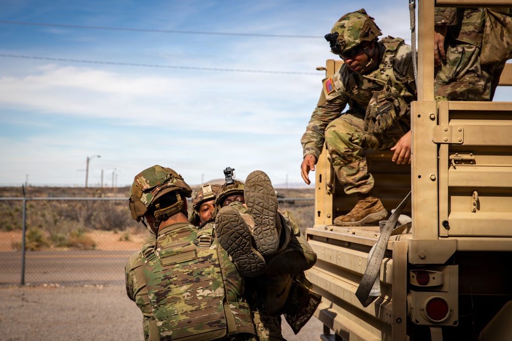 Task Force Seminole soldiers conduct mass casualty training at Fort Bliss