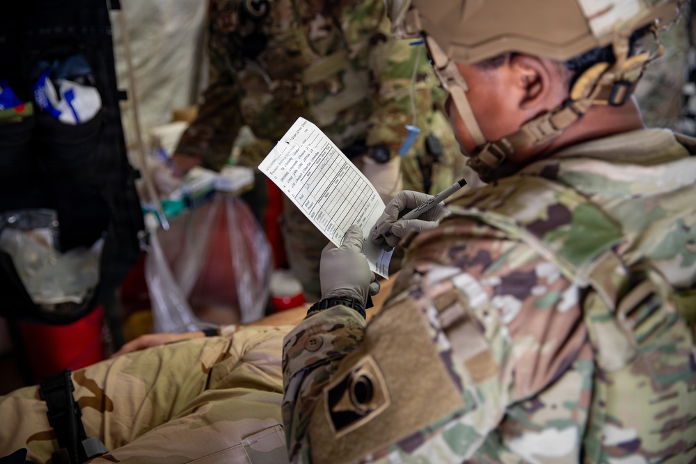 Task Force Seminole soldiers conduct mass casualty training at Fort Bliss
