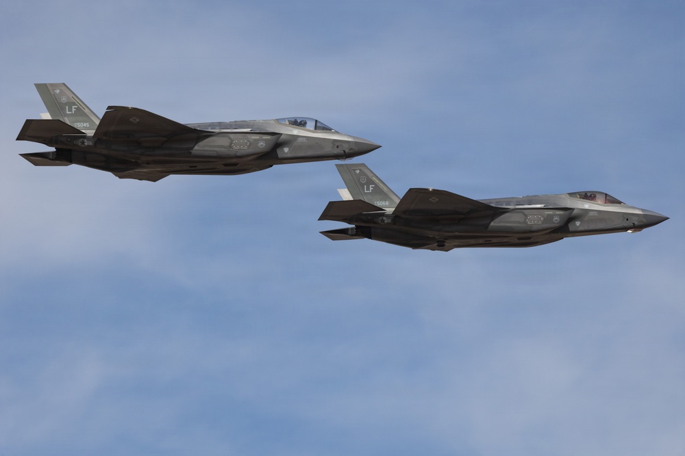 F-35s fly over Luke Air Force Base during the Luke Days 2026 Airshow