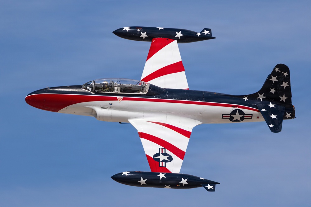 A T-33 Shooting Star graces the skies over the Luke Days 2026 Airshow