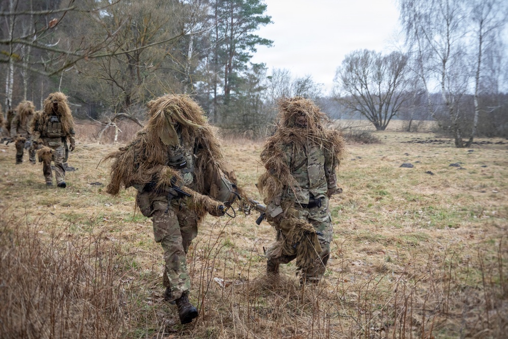 U.S. Soldiers participate in sniper training with the British Army 2nd Royal Anglians